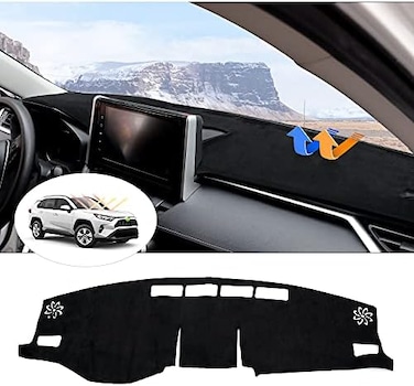 غطاء لوحة القيادة المصمم خصيصًا من كارتيست لسيارة تويوتا RAV4 موديلات 2019-2021 و2022 و2023، مصنوع من جلد الغزال، مانع للانزلاق، واقي من الشمس، لا يعكس الضوء.