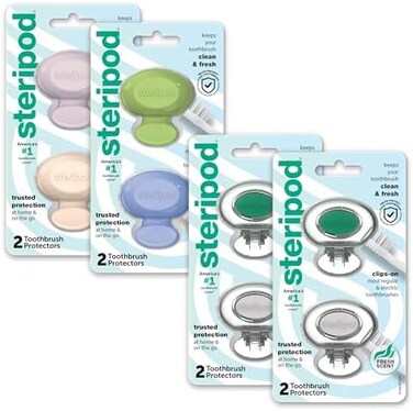 Steripod Clip-On Toothbrush Protector Exclusive Multi Color, 2 Count (Pack of 4.