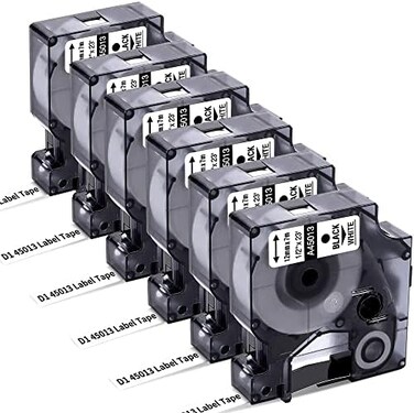 Freshworld Compatible Label Tape Replacement for Dymo D1 Label Tape 45013 S0720530 Refill, Black on White,1/2 Inch x 23 Ft, Labeling Tape for Dymo LabelManager PnP 160 280 420P 450 Duo Label Maker, 6P