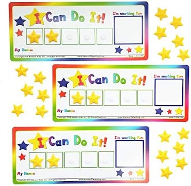 Kenson Kids &ldquo;I Can Do It. &rdquo; Token Board, 3 Pack. Colorful Magnetic Rewards Chart with Positive-Reinforcement Stars and Customizable Goal Box. Great for Ages 3-10. Measures 5-Inches by 11-Inches.