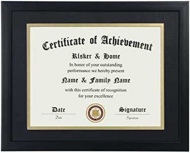 ELSKER&amp;HOME ELSKERHOME 8. 5&times;11 Certificate Frame - Classic Black Color Frame - Displays Displomas 8. 5&times;11 Inch with Mat - 11&times;14 Inch Without Mat - for Document/Photo(Double Mat - Matte Black with Gold