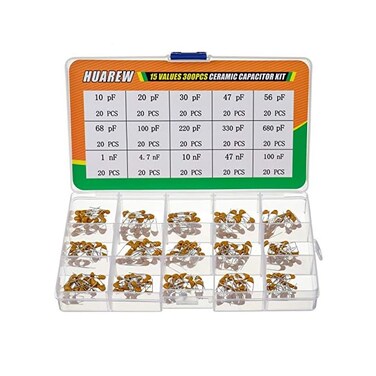 HUAREW 15 values 300 pcs ceramic capacitor 10~680 pF and 1~100 nF Rating kit.