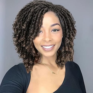 Lady Hanne Dreadlock Wig Short Twist Braids Wigs for Black Women and Men Afro Curly Wig Crochet Twist Braiding Synthetic Wig African Hairstyle(1B/27.
