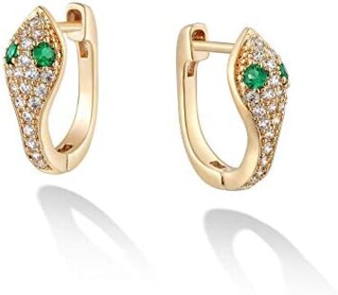 VACRONA Gold Hoop Earrings Huggie Earrings for Women 14k Gold Plated Small Hoops Green Snake Shell Beaded Earrings Hypoallergenic Jewelry Gift.