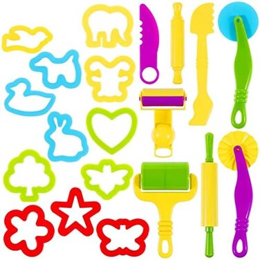 Oun Nana Playdough Tools 20 PCS Play Dough Tools Set for Kids, Various Shape Playdough Cutters and Rollers, Random Color.