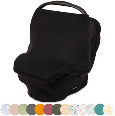 Simka Rose Car Seat Canopy Nursing Cover - Multi Use Cover - Baby Breastfeeding Cover - Ultra Soft and Stretchy (Black.