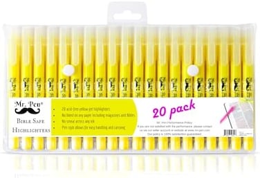 Mr. Pen- Gel Highlighters, Bible Highlighter, Pack of 20, No Bleed Highlighter, Yellow Highlighters, Dry Highlighter, Bible Study Highlighter, Bible Journaling Supplies, Bible Markers for Tabs.