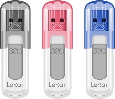 Lexar 32GB 3-Pack JumpDrive V100 USB 3. 2 Gen 1 Flash Drive for Storage Expansion and Backup, Up To 100MB/s Read, Gray, Pink, Blue (LJDV100032G-B3NNU.