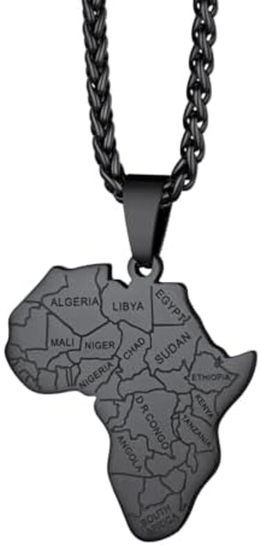 Richsteel African Map Necklace for Men Women Stainless Steel, 1. 7''*1. 2'', Stainless Steel, No Gemstone.