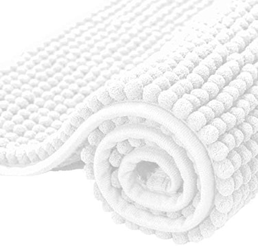 subrtex Bathroom Rugs Chenille Bath Rug Soft Short Plush, Water Absorbent Shower Mat Quick Dry Machine Washable(White,16" x 24".