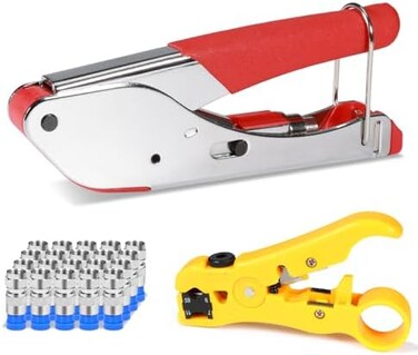 Hiija Coax Cable Crimper Kit Coaxial Cable Rg6 Compression Tool Kit with 20PCS F RG6 Connectors, Wire Coax Cable Stripper Tool.