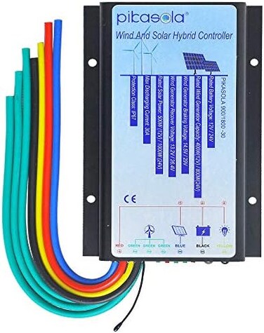 Pikasola Hybrid WindSolar Controller, 30A, 12V/24V Battery Auto Match, Max 800W Wind1000W Solar, MCT Charging, PWM Technology, IP67 Waterproof, Aluminum Alloy Shell.