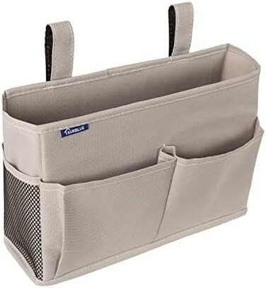 Surblue Bedside Caddy Hanging Bed Organizer Storage Bag Pocket for Bunk and Hospital Beds, College Dorm Rooms Baby Bed Rails,Camp 4 Pockets and 2 Hooks (Gray.