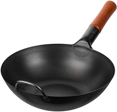 YOSUKATA Carbon Steel Wok Pan &ndash; 11,8 &ldquo; Woks and Stir Fry Pans - Chinese Wok with Flat Bottom Pow Wok - Traditional Chinese Japanese Woks - Black Wok For Flat Stoves Induction Gas Stovetops.