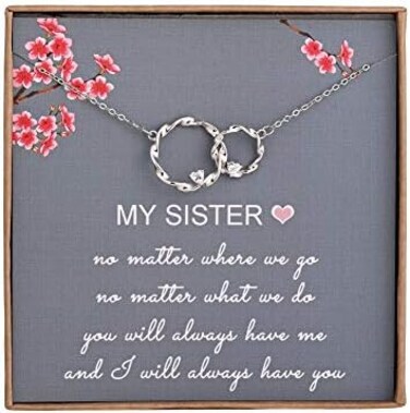 AnalysisyLove Sister Gifts from Sister, Sterling Silver Interlocking Infinity 2 Circles Necklace for Sisters, Big Sister Little Sister Gift, Birthday Jewelry Friendship Gifts.