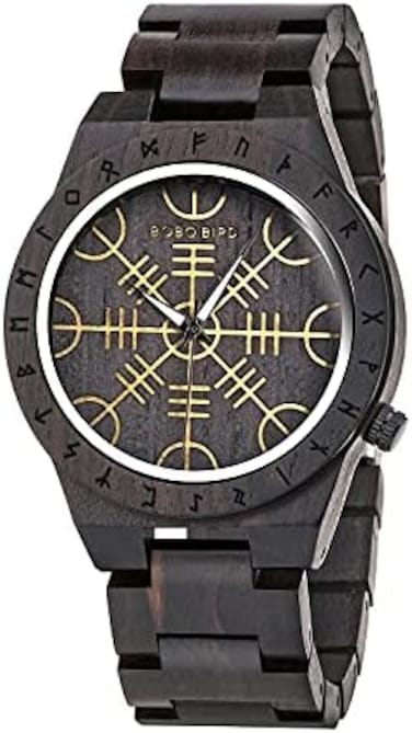 BOBO BIRD Mens Unique Engrave Wood Watches Luxury Stylish Watch Wood Strap with Bamboo Wooden Box, Black, stylish.