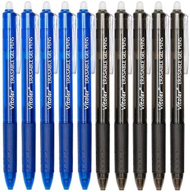 Vitoler Retractable Erasable Gel Pens Clicker, Fine Point(0. 7mm, Make Mistakes Disappear,5 Black5 Blue Gel Ink Pen for Drawing Writing Planner and School Supplies.