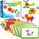 SpriteGru 300 PCS Wooden Pattern Blocks Set for Kids with 24 Double-Sided Design Cards(48 Patternsand Storage Bag in Gift Box,Fun Montessori Learning Toys.
