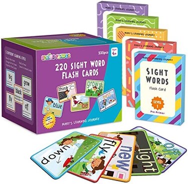 SpringFlower Sight Words Flash Cards with Pictures,MotionsSentences, 220 Dolch Sight Words for Preschool, Kindergarten, 1st, 2nd3rd Grade. Homeschool, Learn to Read, Phonics Learning,235 Pieces.