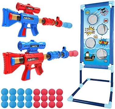 YEEBAY Shooting Game Toy for Age 6, 7, 8,9,10Years Old Kids, Boys - 2pk Foam Ball Popper Air GunsShooting Target24 Foam Balls - Ideal Gift - Compatible with Toy Guns.