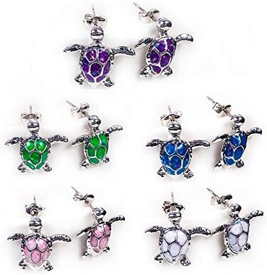 SHUNING 5 Pairs Turtle Earrings Blue Opal Turtle Jewelry Cute Turtle Stud Earrings for Women Girls Hypoallergenic.