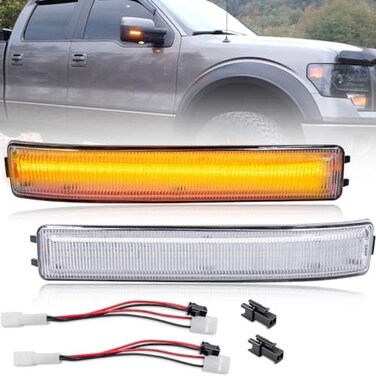 NJSBYL LED Side Mirror Turn Signal Lamps for 2009-2014 Ford F150, F150 SVT-Raptor, Lincoln Mark LT Clear Lens Amber LED Tow Mirrors Turning Left Right Blinker Markers Light Kits OEM9L3Z17E749AA.