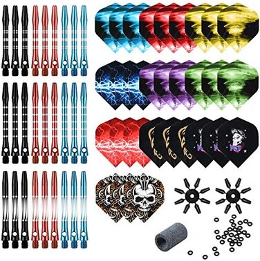 Tezoro Dart Accessories Kit Including Aluminum Dart shafts,Dart Flights, Flight Savers, Sharpener, O-Rings -Bulk Pack of 104 Pieces.
