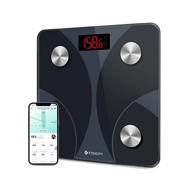 Etekcity Scale for Body Weight and Fat Percentage, Smart Digital LED Bathroom BMI Measurement, Accurate Bluetooth Weighing Machine, Body Composition Analyzer, Ash-black, 400lb.