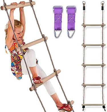 Trailblaze Wooden Climbing Rope Ladder for Kids - Kids Ninja Warrior Obstacle Course AccessoriesPlayset Rope Ladder for Swing Set Treehouse BunkbedPlayground Ninja Obstacles Swing Rope Ladder.