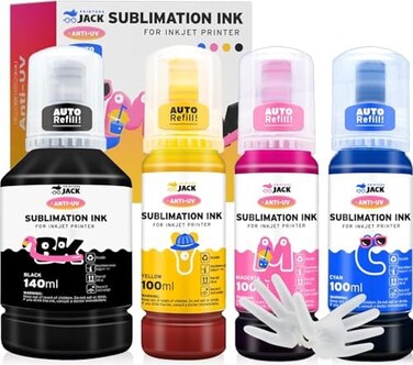 Printers Jack 440ml Sublimation Ink Refill Bottles for Epson EcoTank Supertank Printer ET-2720, ET-15000, ET-4700, ET-2760, ET-3760, ET-4760, ET-2700, ET-2750, ET-4750, L3110, L3150.