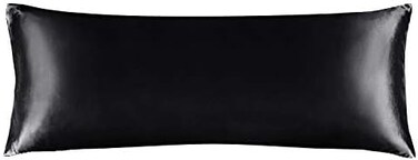 BEDELITE Satin Body Pillow Cover, Super Soft and Cooling Body Pillow Pillowcase for Hair and Skin, Breathable Silky Full Long Pillowcase Cover(20"x54", Black.