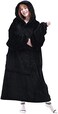 Waitu Wearable Blanket Sweatshirt Gifts for Women and Men, Super Warm and Cozy Big Blanket Hoodie, Thick Flannel Blanket with Sleeves and Giant Pocket - Black.