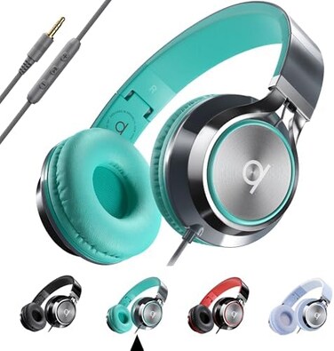 Artix CL750 Wired Headphones with MicVolume Control90% Noise Cancelling Headphones Wired, Over Ear Head phone CableFoldable Plug In Headphones for Laptop, PC, iPadComputer (Aux Jack 3. 5mm.
