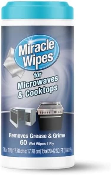 MiracleWipes for Microwaves and Cooktops, Easily Removes Food and Grime Buildup, Safe and Convenient Stove Top Cleaner, Great for Home and Kitchen Use - 60 Count.