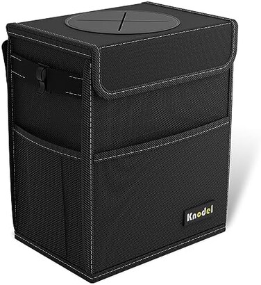 K KNODEL Car Trash Can, Waterproof Garbage Can/Bag with Lid, 600D Leak-Proof Trash Bin, Car Trash Hanging (Medium, Black.