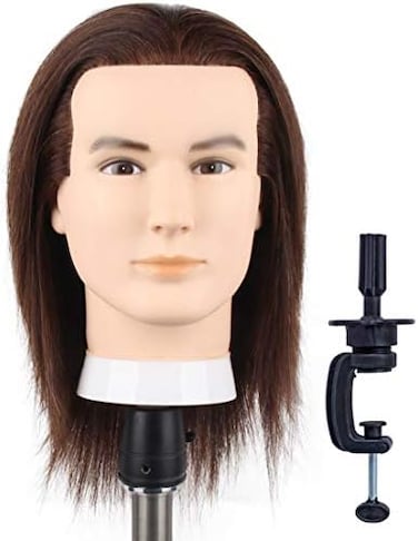 Newshair Male Mannequin Head with 100% Human Hair Haircut Training Head with Thick Hair Hairdresser Manikin Head Doll Head for Hair Styling and Practice Handsome Face Adult Head Size (8-10Inch 3B.