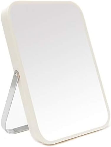 YEAKE Table Desk Vanity Makeup Mirror,20cm Portable Folding Mirror with Metal Stand 90CAdjustable Rotation Tavel Make Up Mirror Hanging Bathroom for Shower Shaving(White.