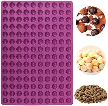 Webake Mini Round Silicone Molds, Semi Sphere Gummy Candy Molds, Baking Mat Cooking Sheet For Pets, Dog Treat Pan, Baking Mold Small Dot Cake Decoration, 140 Cavity (Purple-0. 8 Inch.