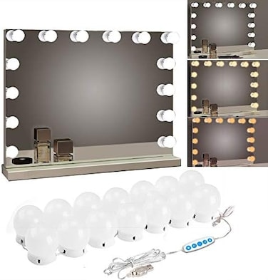 SICCOO Makeup Vanity Lights for Mirror, Hollywood Style LED Vanity Mirror Lights with 14 dimmable Bulbs, USB Cable, White.