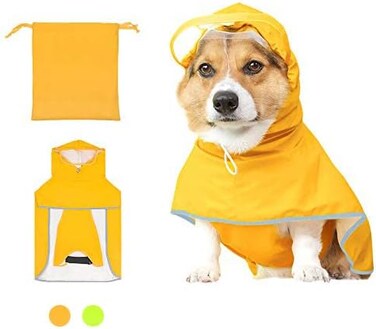 Luccalily Dog Raincoat with Belly Strap and Leash Hole Adjustable Hood Slicker Reflective Strip Waterproof Lightweight Poncho Jacket with Storage Bag.
