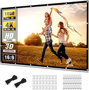 Taotique Projector Screen 150 inch, 4K Movie Projector Screen 16:9 HD Foldable and Portable Anti-Crease Indoor Outdoor Projection Double Sided Video Projector Screen for Home, Party, Office, Classroom
