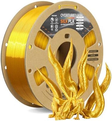 OVERTURE Silk Filament PLA 1. 75mm Clog-Free Shiny 3D Printer Consumables, 1kg Spool (2. 2lbs, Dimensional Accuracy/- 0. 03 mm, Fit Most FDM Printer(Silk Gold.