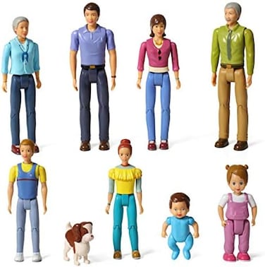 Beverly Hills Doll Collection Sweet Lil Family Friends Figures - New Addition Set of 9 Dollhouse People - Grandma, Grandpa, Mom, Dad, Sister, Brother, Toddler, Baby and Dog.