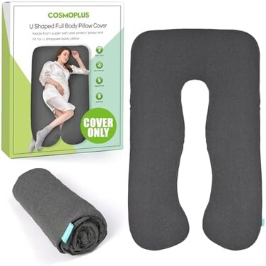 COSMOPLUS Pregnancy Pillow Cover U Shaped Full Body Pillow Case Cover for Maternity,Stretchy Cool Breathable Jersey Fabric, Provides Sleep and Pregnancy Support,Heather Grey.