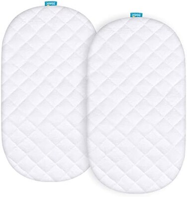 غطاء مرتبة سرير الأطفال من بيلوبان متوافق مع سرير الأطفال 4moms Mamaroo Sleep، عبوة من قطعتين، مقاوم للماء، مبطن، فائق النعومة، مصنوع من الفسكوز وسطح من قماش تيري الخيزران.