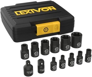 LEXIVON E-TORX Socket Set, Chrome Vanadium Alloy Steel13-Piece Female Star Socket E4 - E20 SetEnhanced Storage Case (LX-147.