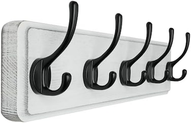 SKOLOO Rustic Wall Mounted Coat Rack, Pine Solid Wood Coat Hook Hanger - 5 Hooks for Hanging Clothes Robes Towels Coats.