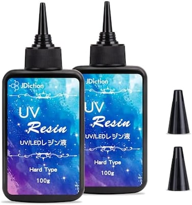 JDiction UV Resin, 2 PCS Upgrade Ultraviolet Epoxy Resin Non-Toxic Crystal Clear Hard Glue Solar Cure Sunlight Activated Resin for Handmade Jewelry, DIY Craft Decoration, Casting and Coating(200g.