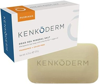 Kenkoderm Psoriasis Mineral Salt Soap with Argan OilShea Butter, 4. 25 oz, 1 Bar, Dermatologist Developed Skin Care for SoothingMoisturizing Psoriasis, EczemaRosacea, FragranceColor Free.