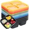 Youngever 8 Pack 4-Compartment Reusable Snack Box Food Containers, Bento Lunch Box, Meal Prep Containers, Divided Food Storage Containers (Rainbow Color.